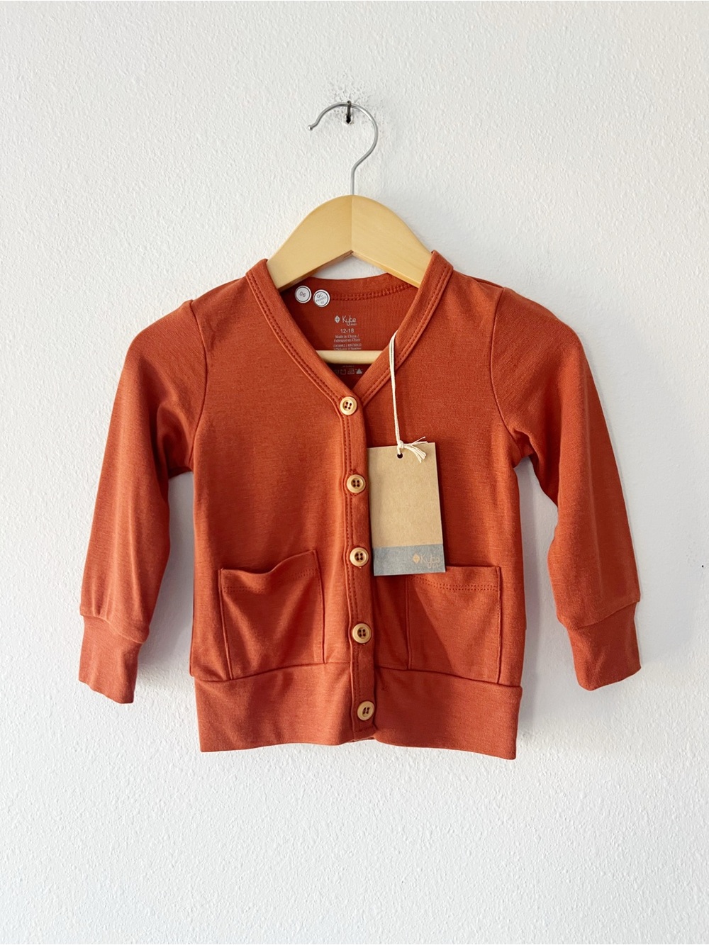 KYTE | NWT Bamboo Jersey Cardigan in Rust | 12-18 mos